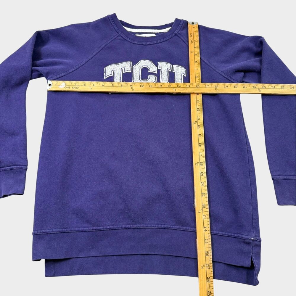 TCU Horned Frogs Sweatshirt Men's Large Purple Spell Out Raglan League NCAA - Picture 9 of 9